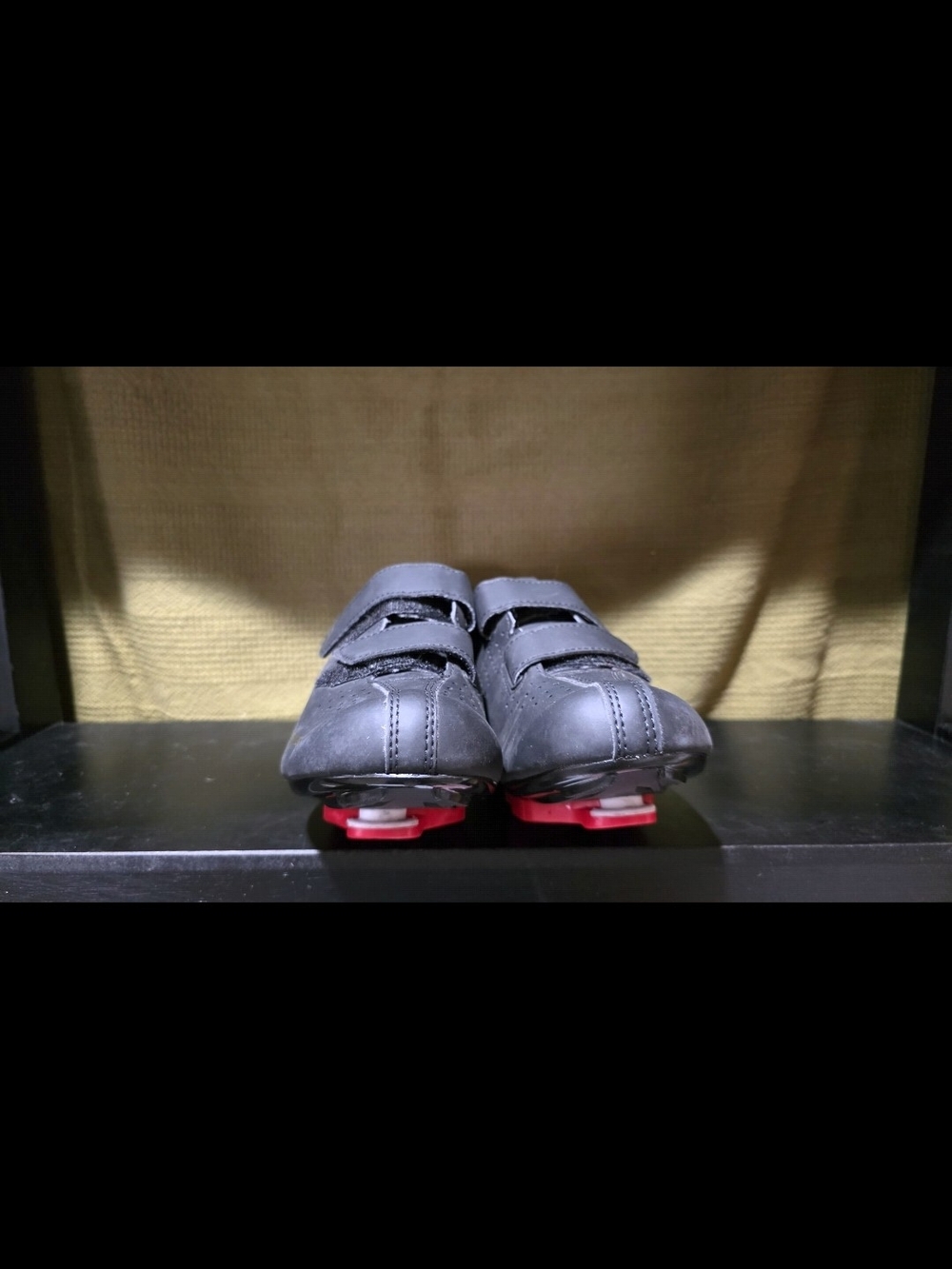 Women's Black Athletic Cycling Shoes with Red Cleat Accents